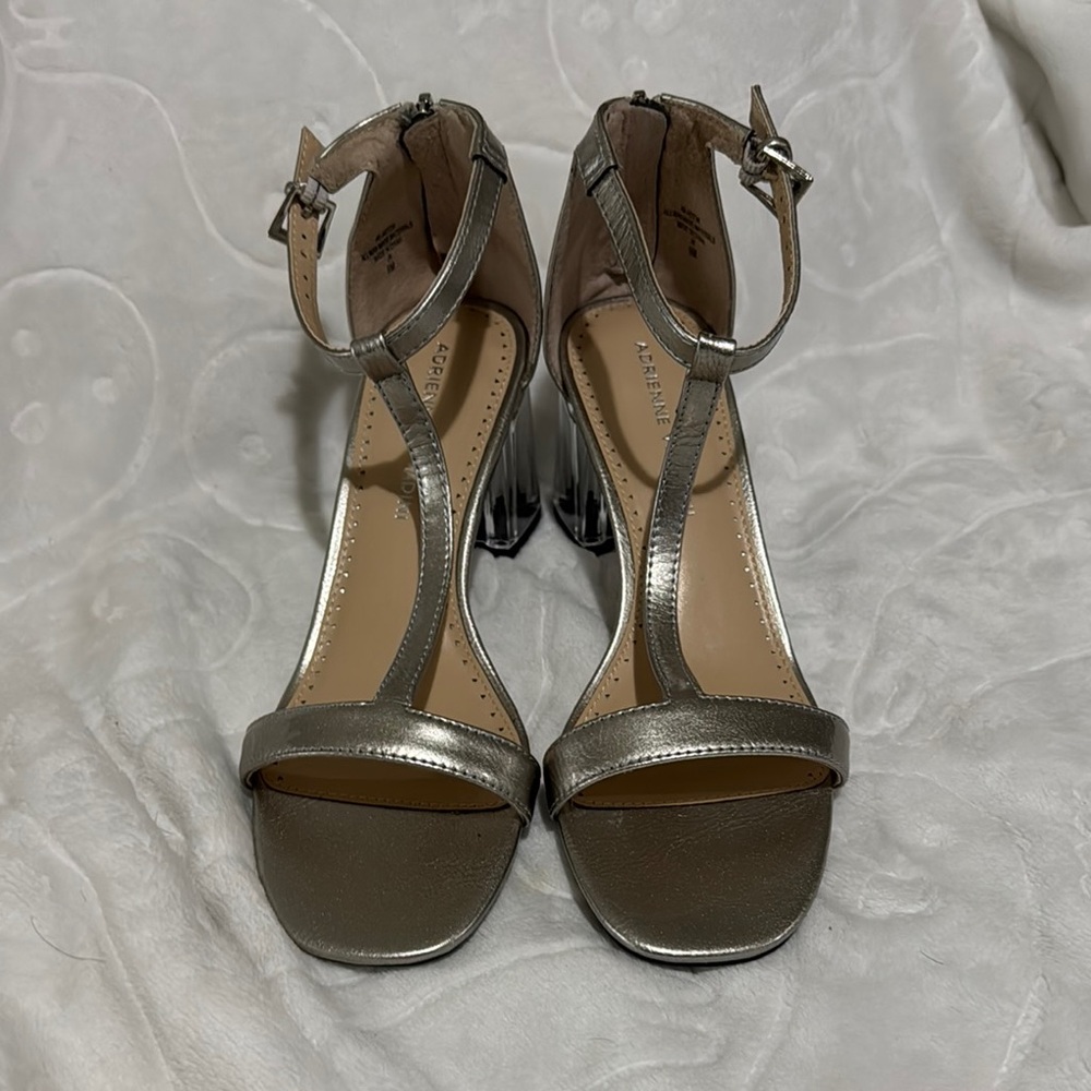 Adrienne Vittadini Silver Heels with Ankle Strap and Transparent Block Heel - Picture 4 of 6